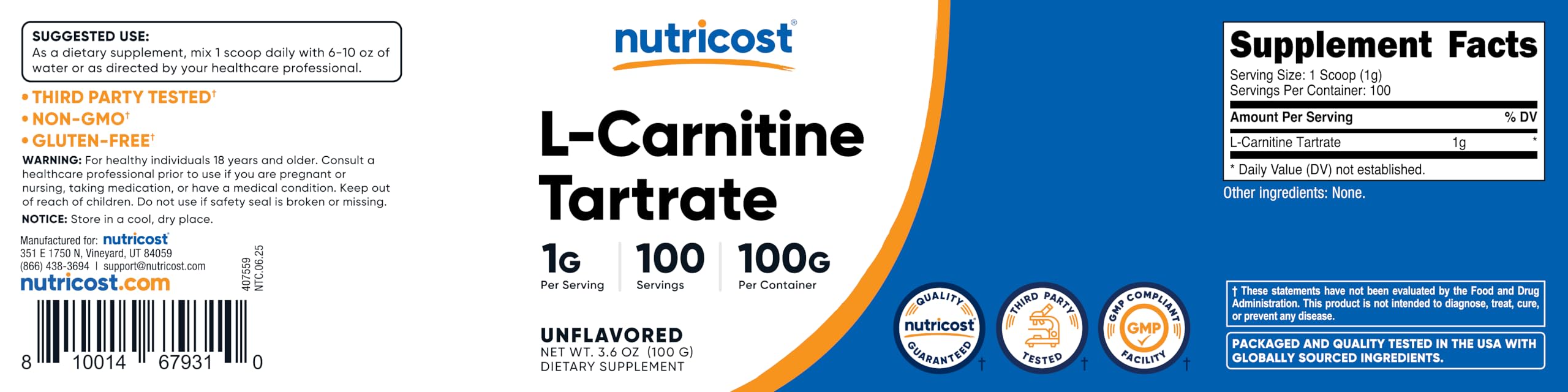 Manufacturing facility image for Nutricost L-Carnitine Tartrate Powder
