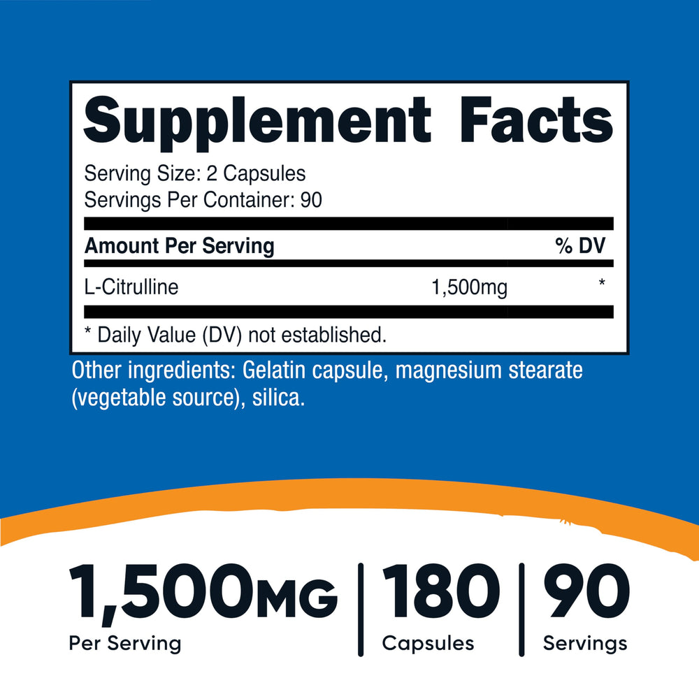 Bottle back label of Nutricost L-Citrulline 1500mg
