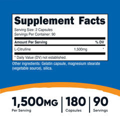 Bottle back label of Nutricost L-Citrulline 1500mg