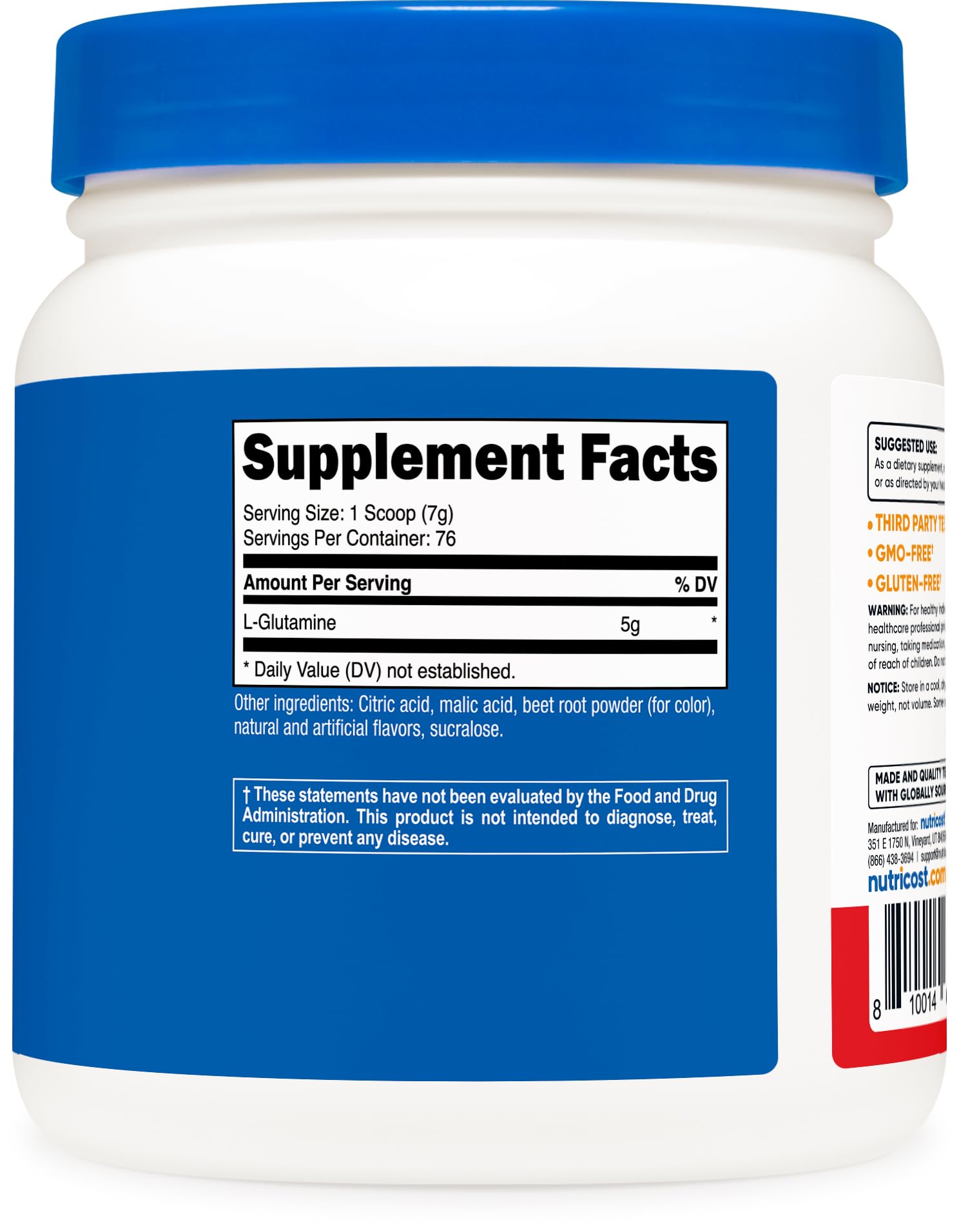 Nutricost nutrition panel shows gluten-free and non-GMO status