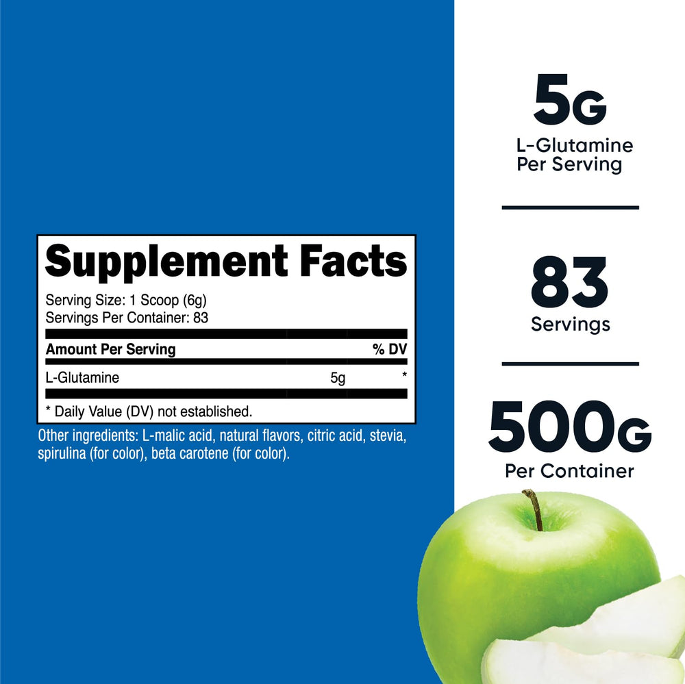 Nutricost L-Glutamine Green Apple 500g bottle back label