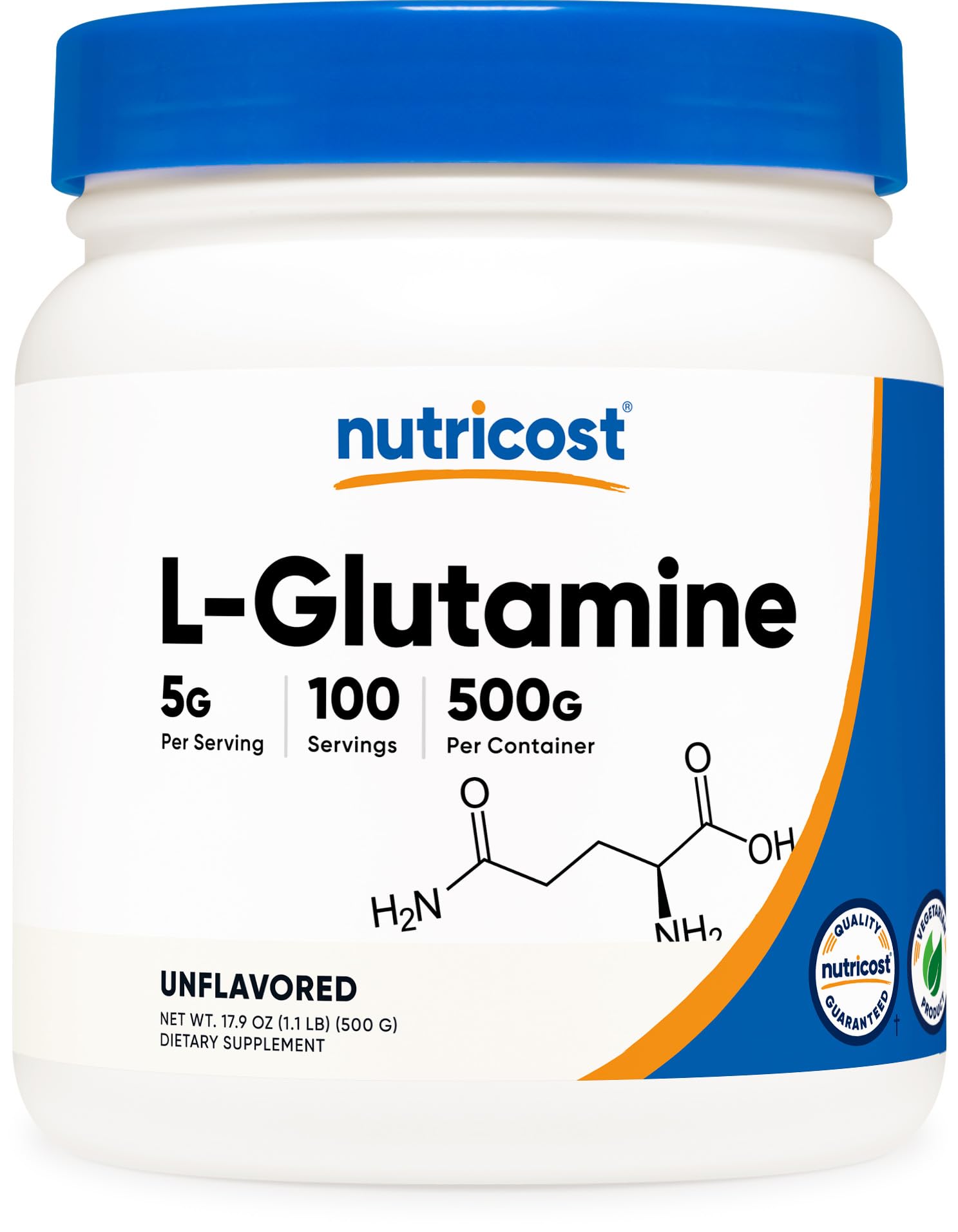 Nutricost L-Glutamine 500g unflavored powder tub