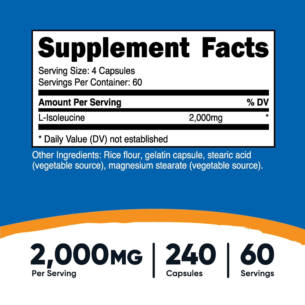 Nutricost L-Isoleucine bottle front showing essential amino acid support
