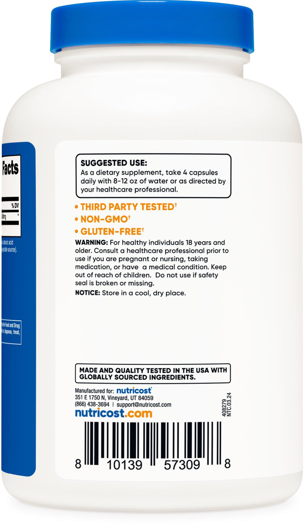 Nutricost L-Isoleucine label details highlighting GMP and non-GMO quality