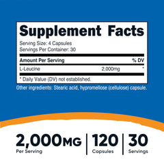 Close-up of L-Leucine 2000mg label