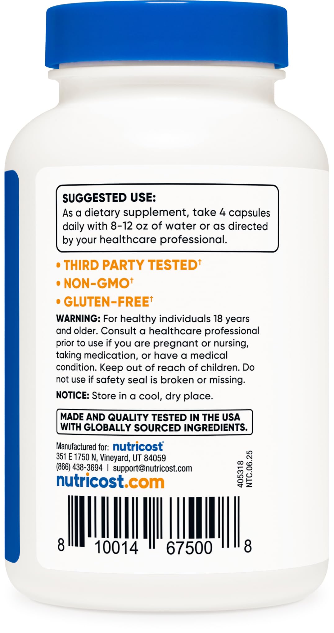 Supplement facts panel for Nutricost L-Leucine