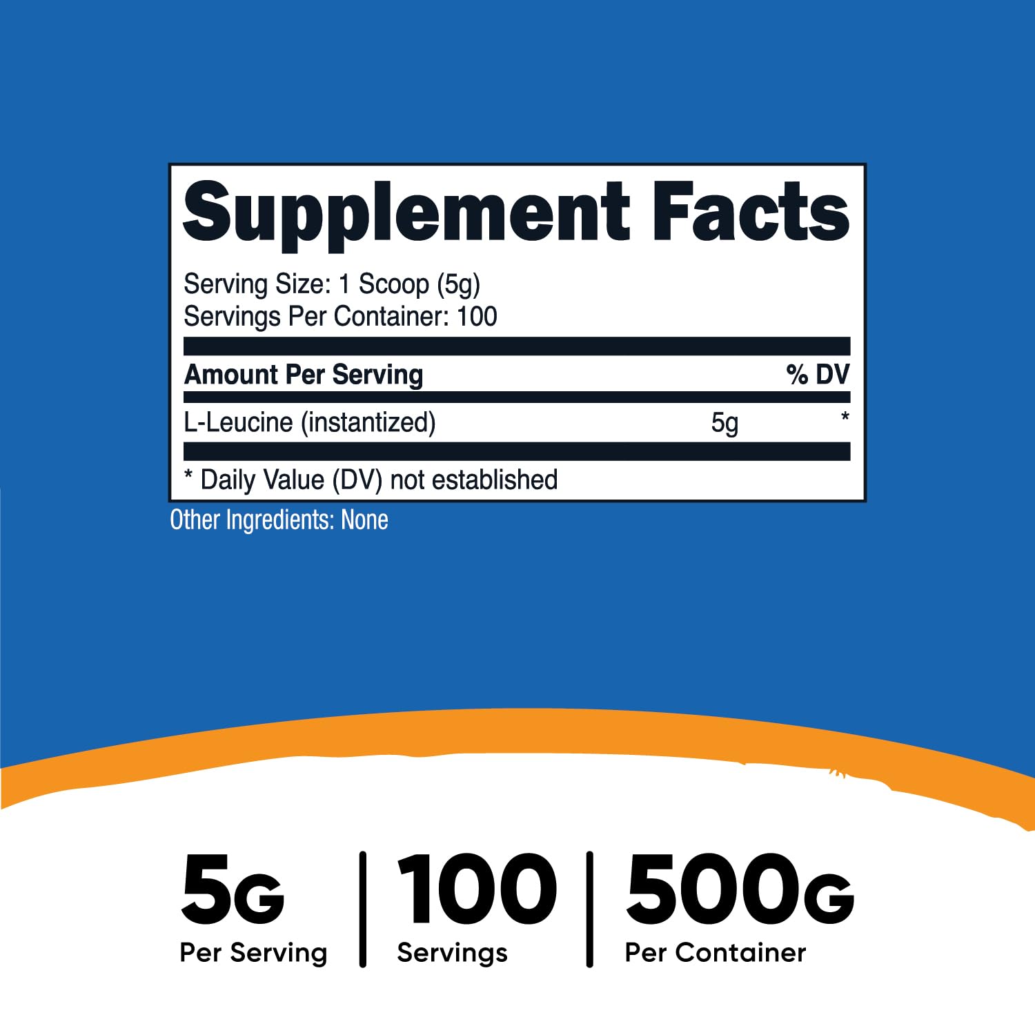 Serving scoop of Nutricost L-Leucine Powder with 5 g per serving