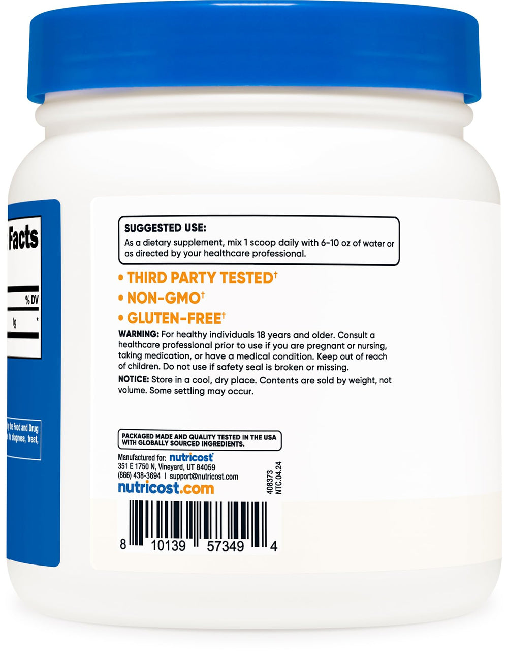 1 gram serving scoop included with Nutricost L-Lysine