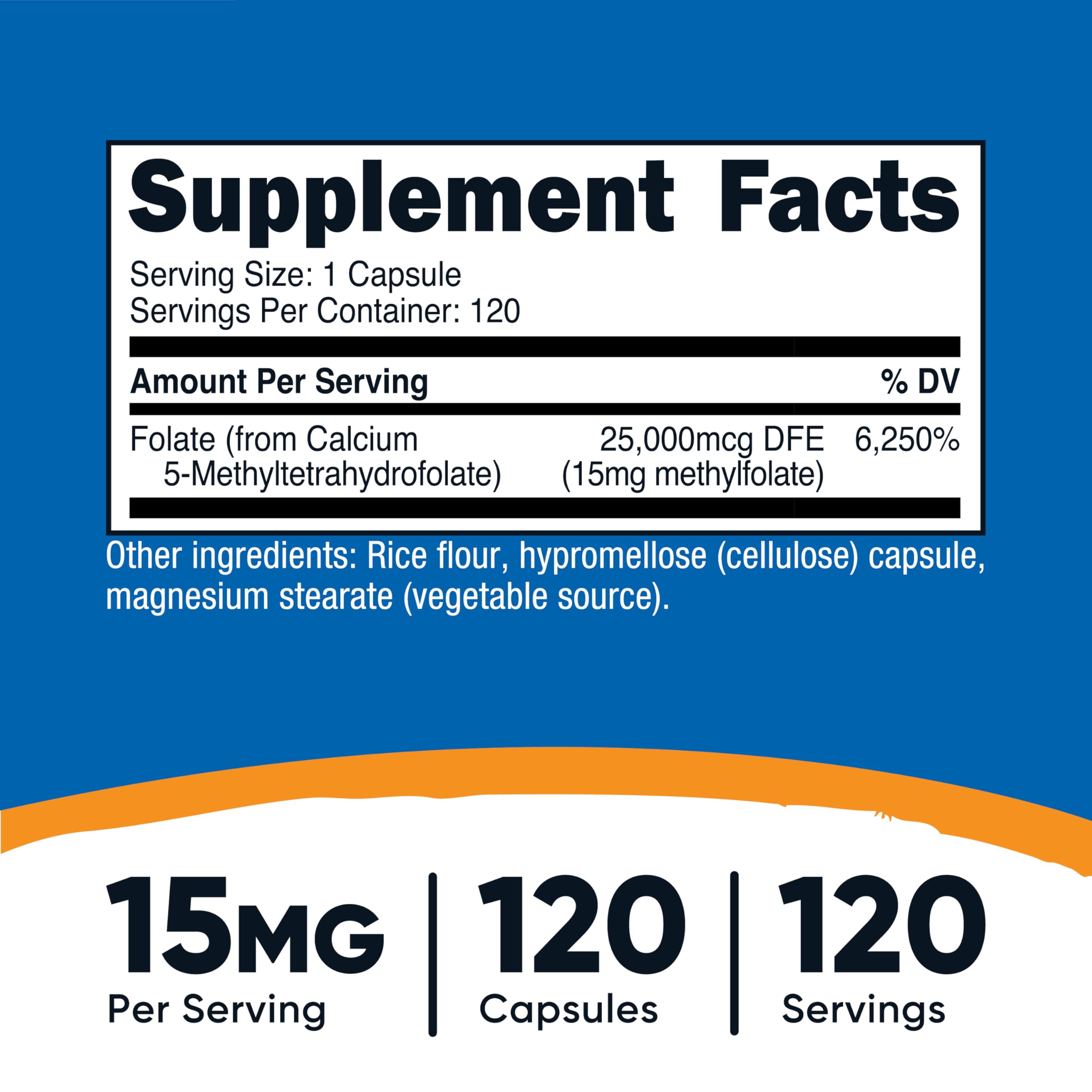Nutricost L-Methylfolate 15mg bottle label close-up