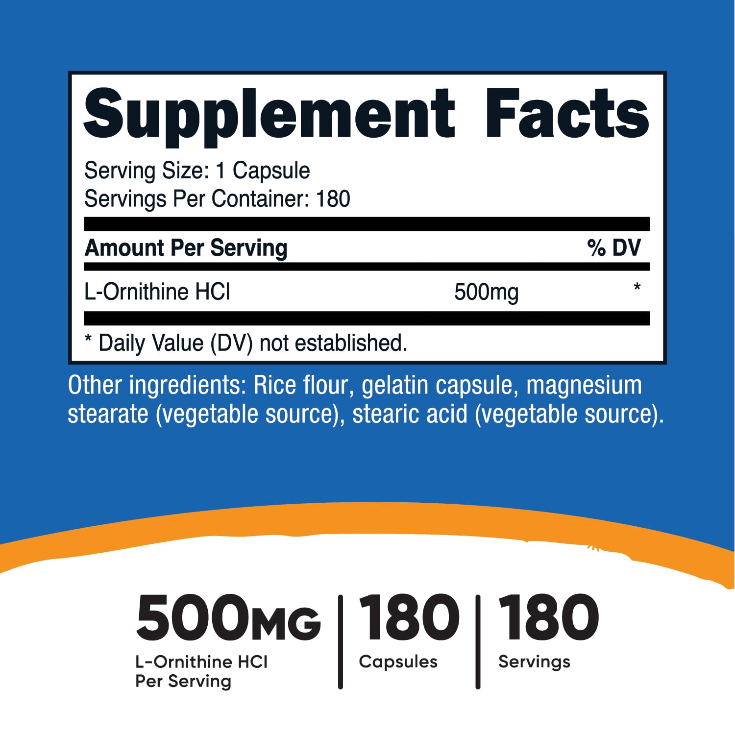 Close-up of Nutricost L-Ornithine 500mg capsule