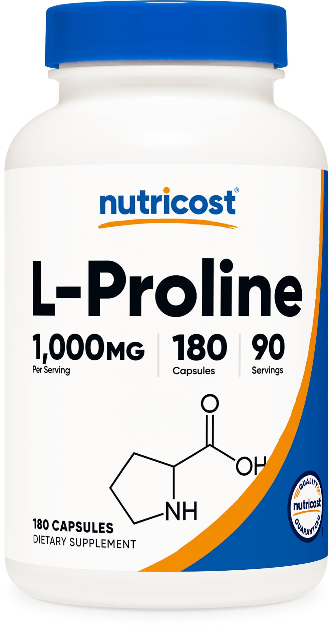Two Nutricost L-Proline capsules totaling 1000mg per serving