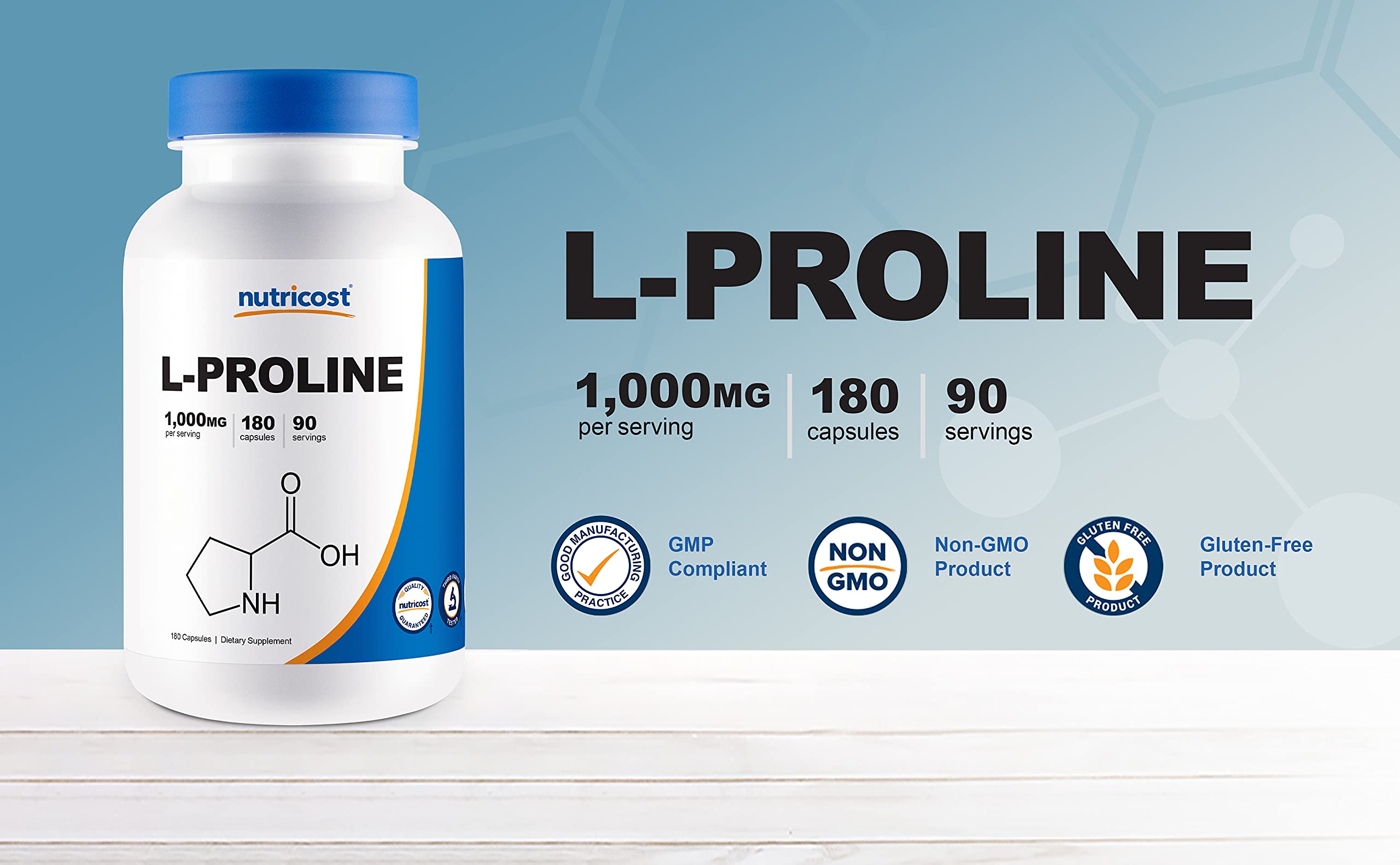 90 servings per bottle for L-Proline 1000mg