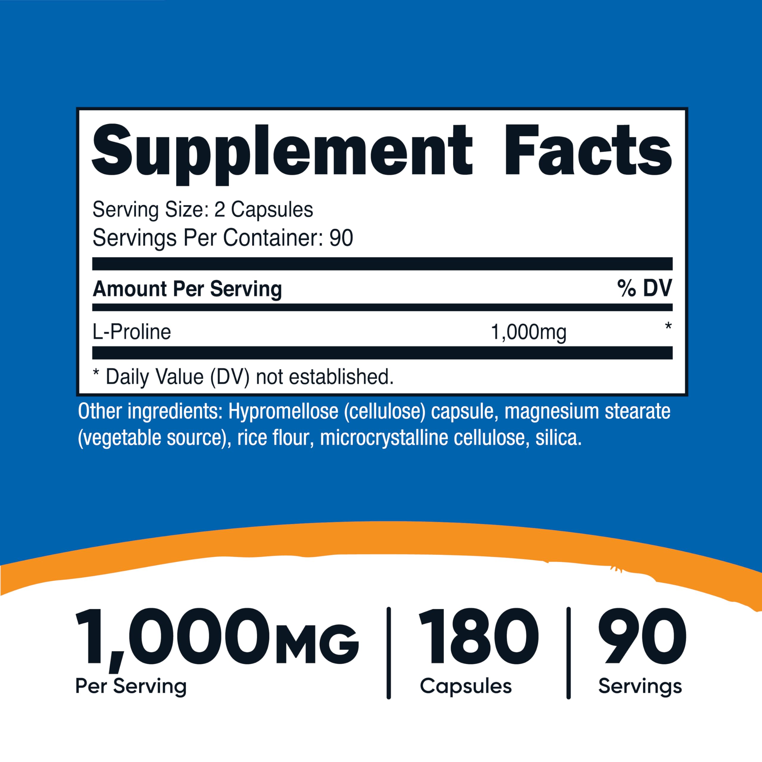 L-Proline 1000mg per serving label