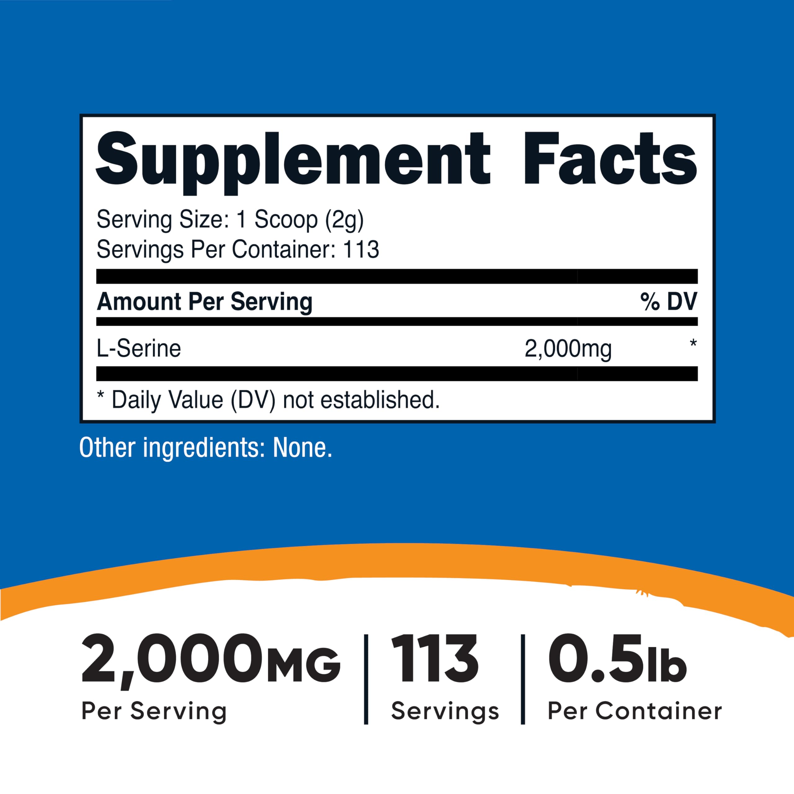 Nutricost L-Serine Powder nutrition facts label