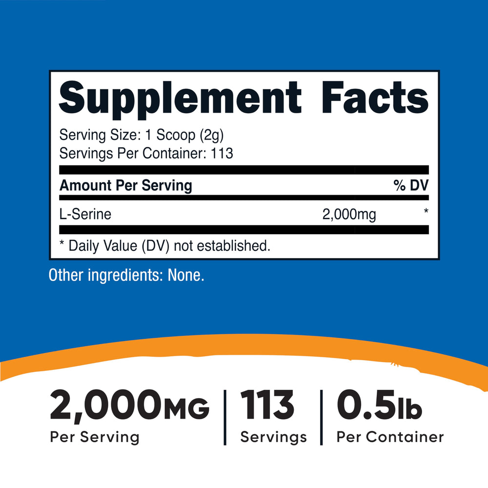 Nutricost L-Serine Powder nutrition facts label