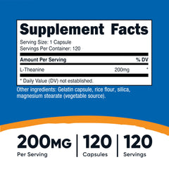 Close-up of Nutricost L-Theanine bottle and 200mg per serving