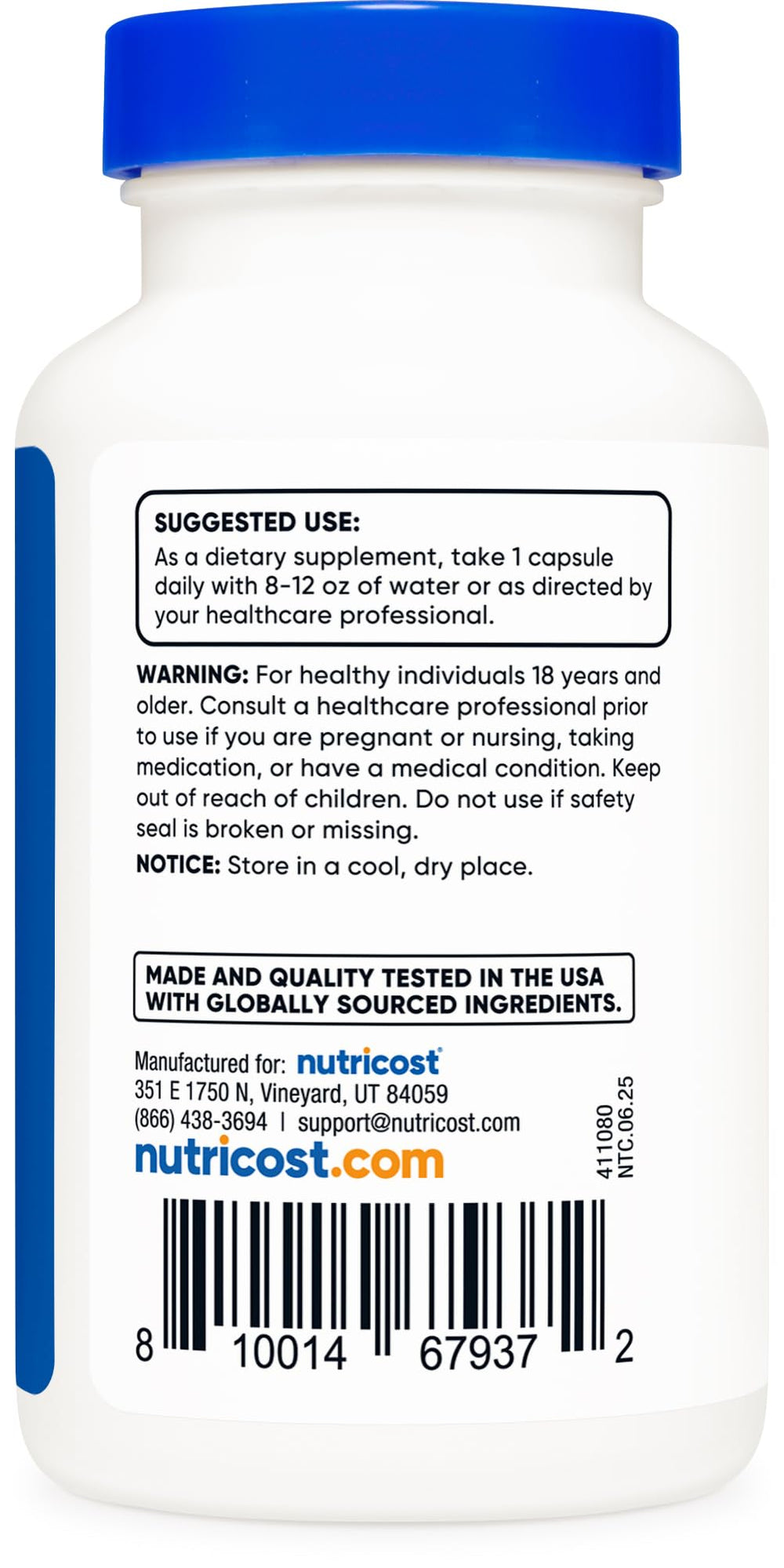 Nutricost L-Theanine label view; non-GMO and gluten-free assurances.