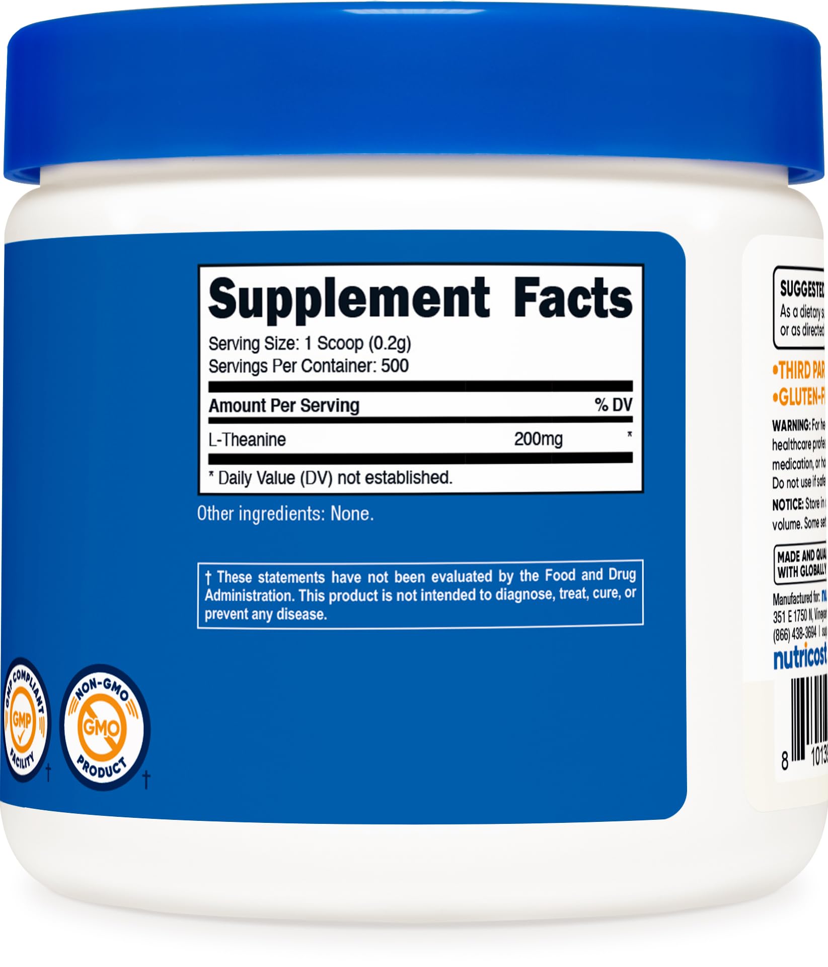 Bottle showing 100 grams of L-Theanine per bottle