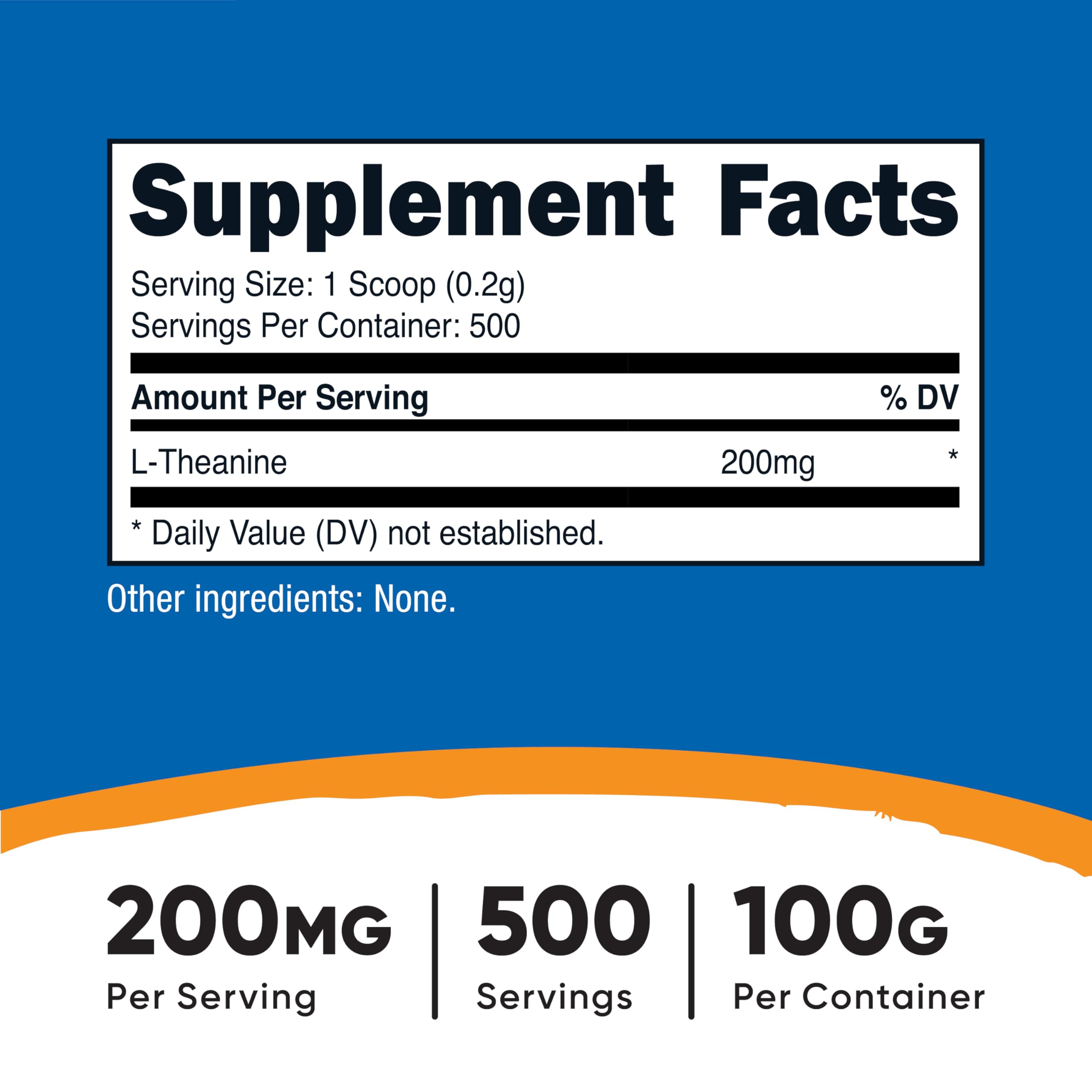 Nutricost L-Theanine powder scoop demonstrates easy 200 mg serving for daily use.