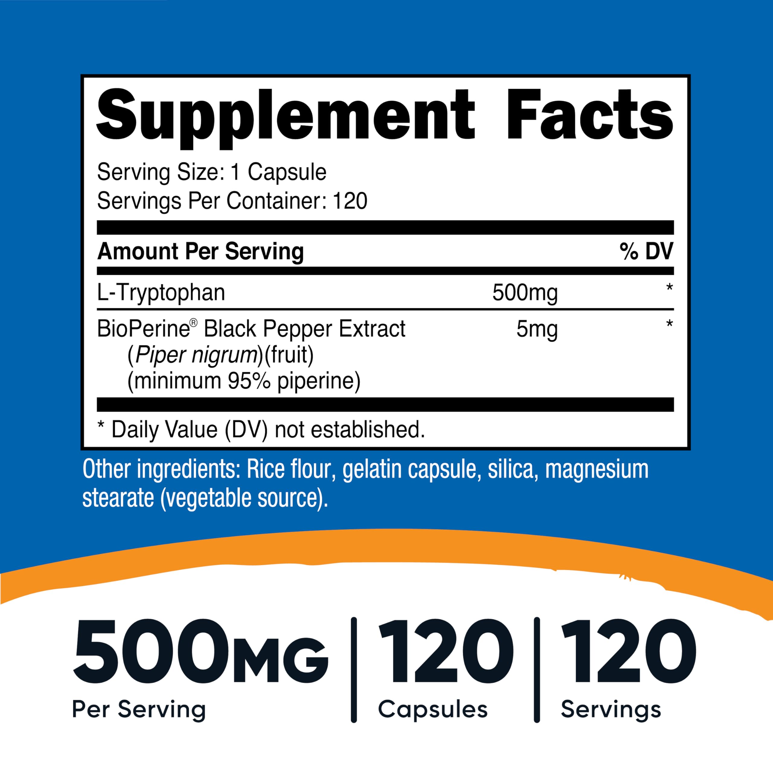 Side view of Nutricost L-Tryptophan 500mg bottle