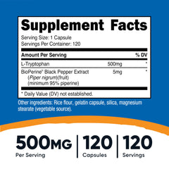 Side view of Nutricost L-Tryptophan 500mg bottle