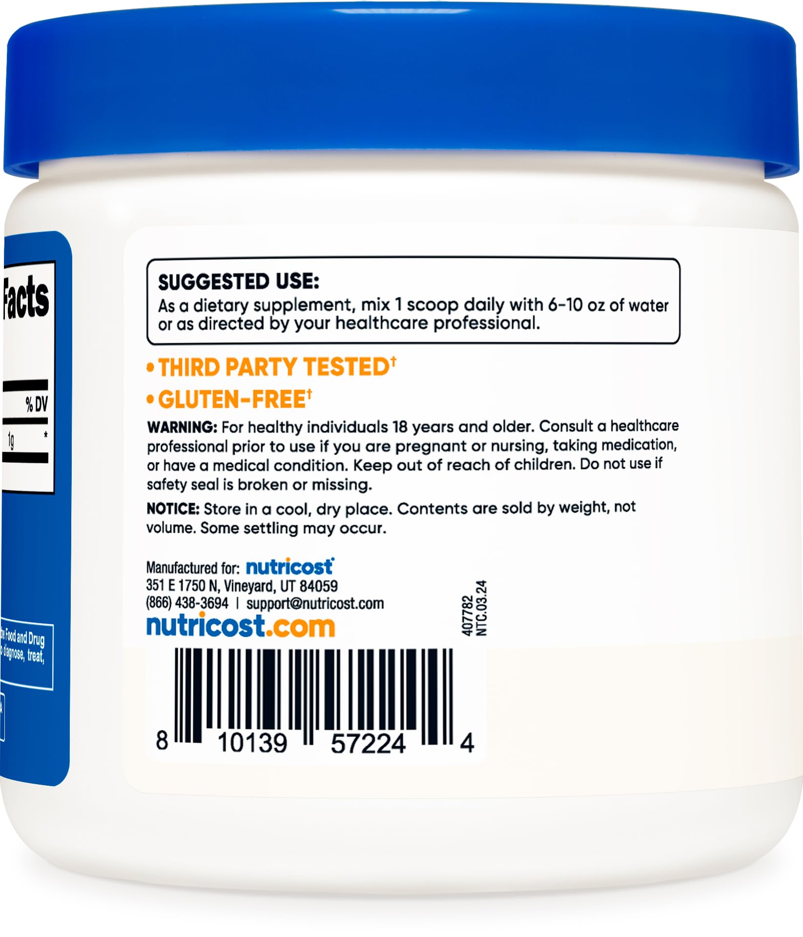 Ingredients list for Nutricost L-Tyrosine Powder