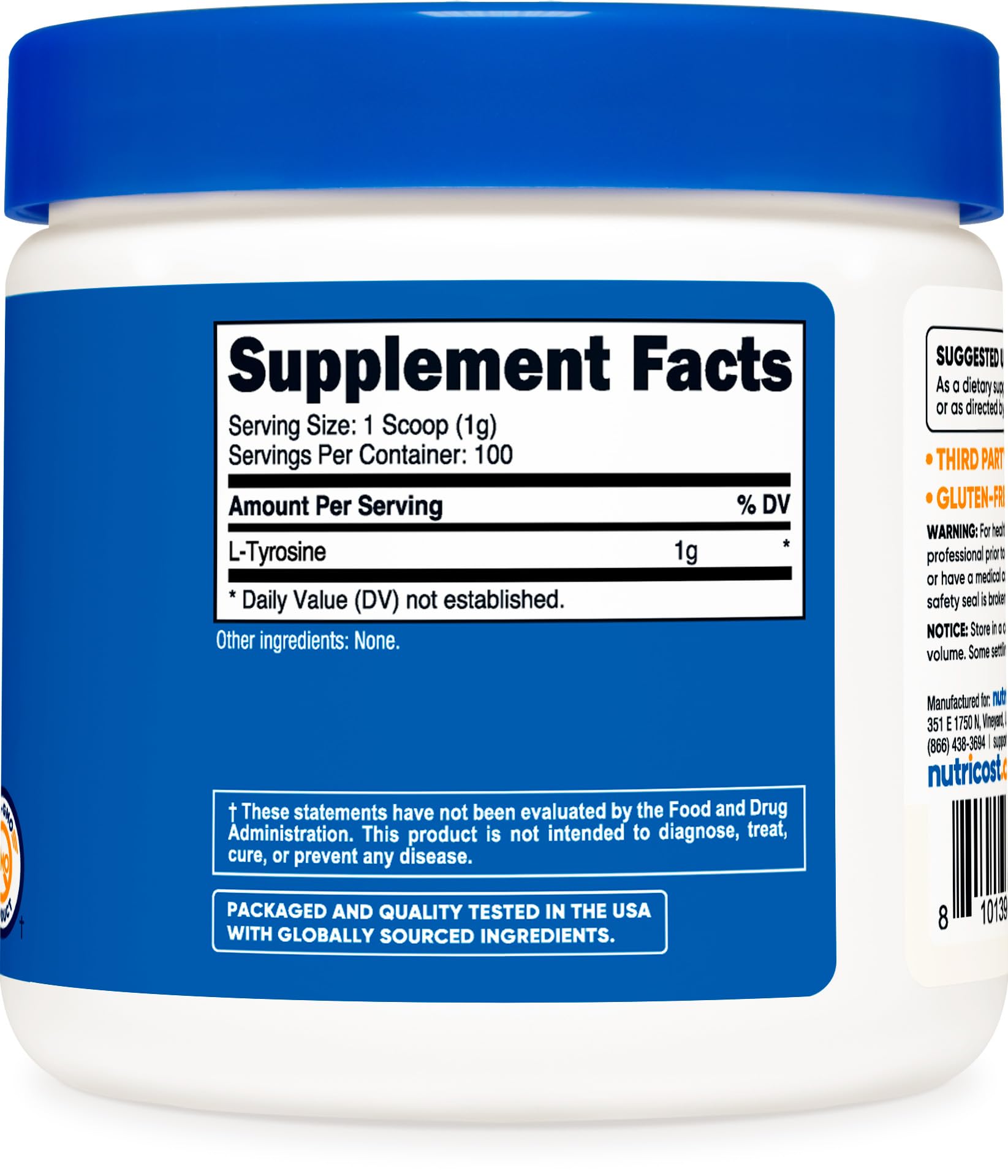 Nutricost L-Tyrosine Powder packaging and branding