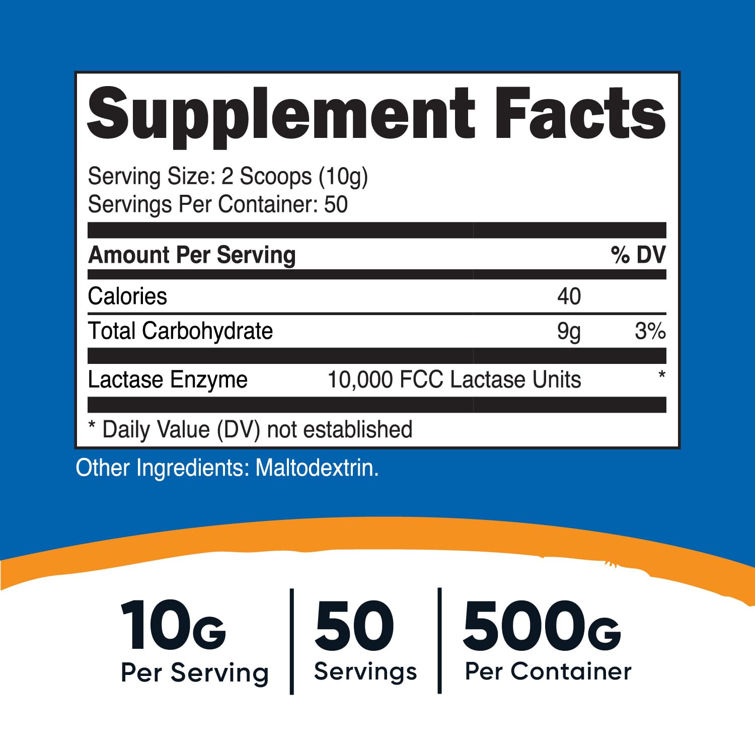 Nutricost Lactase Powder 500g bottle - back label