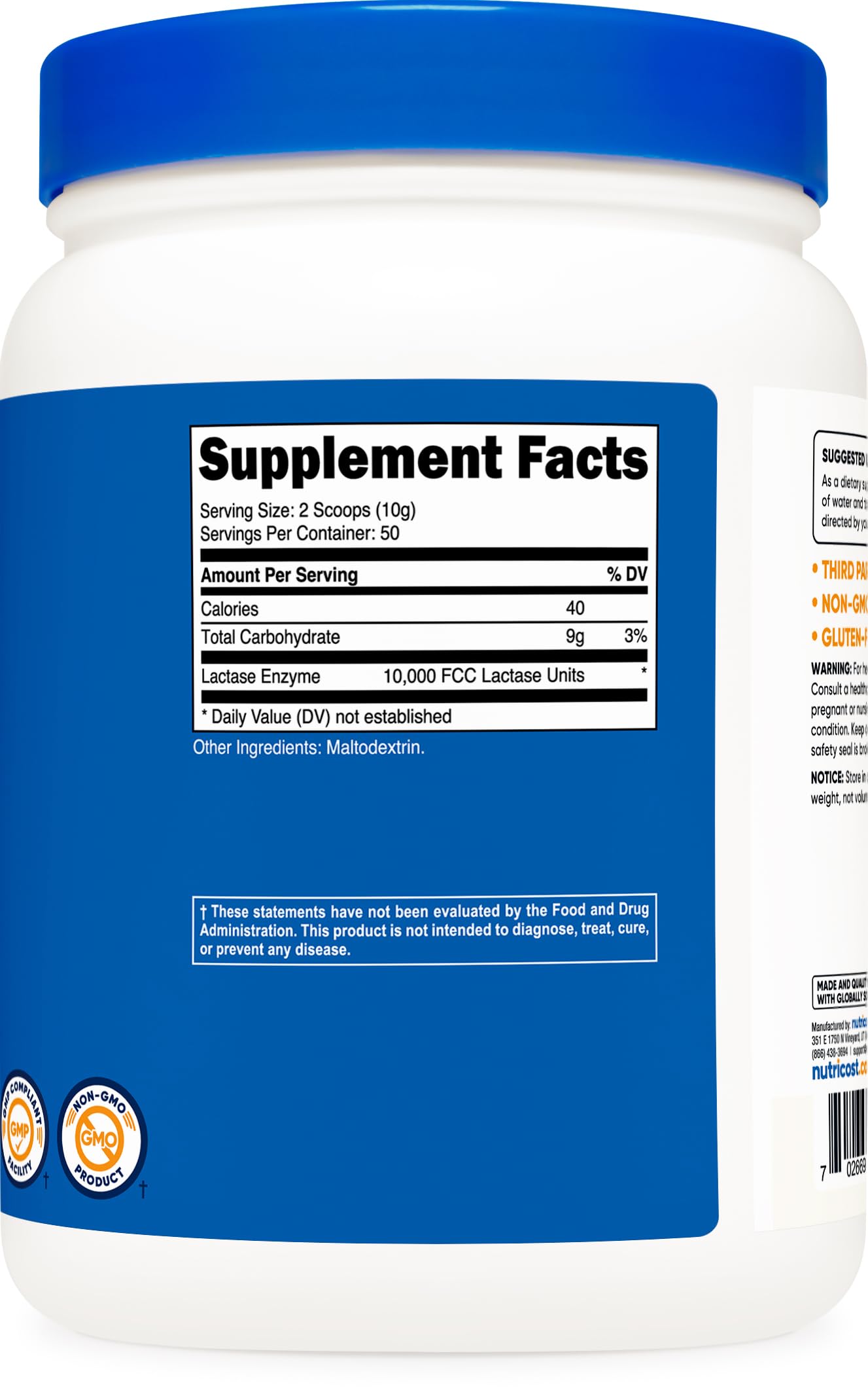 Serving size and dosage information for Nutricost Lactase Powder 500g
