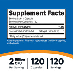 Close-up of Nutricost probiotic capsules in bottle