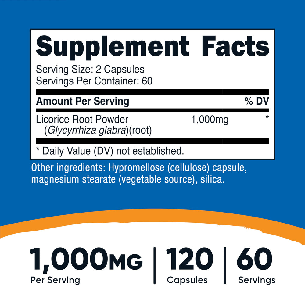 Close-up of Nutricost Licorice Root 500mg capsules