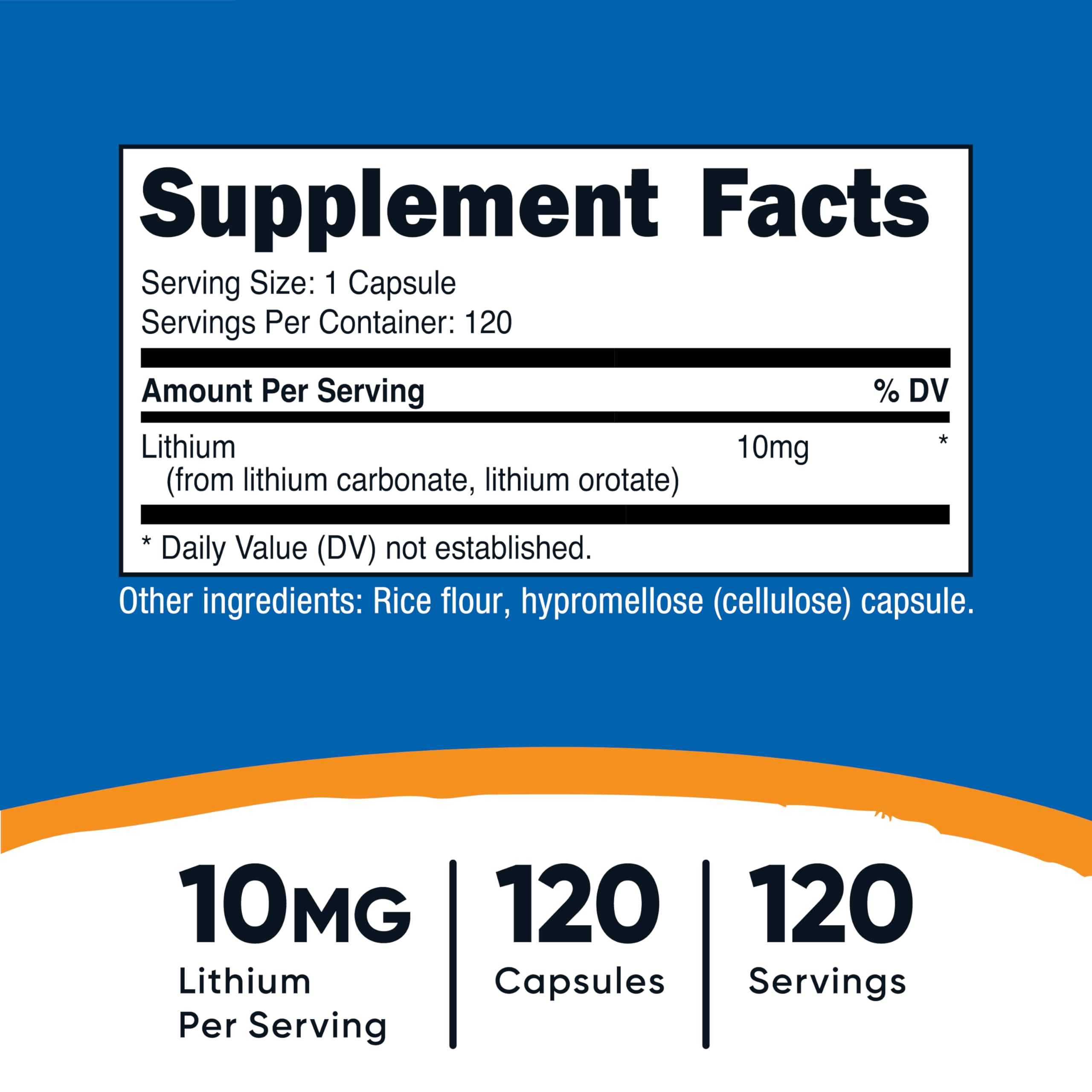 Close-up of Nutricost Lithium Orotate 10mg capsules