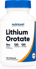 Nutricost Lithium Orotate 5mg bottle with 120 vegetarian capsules