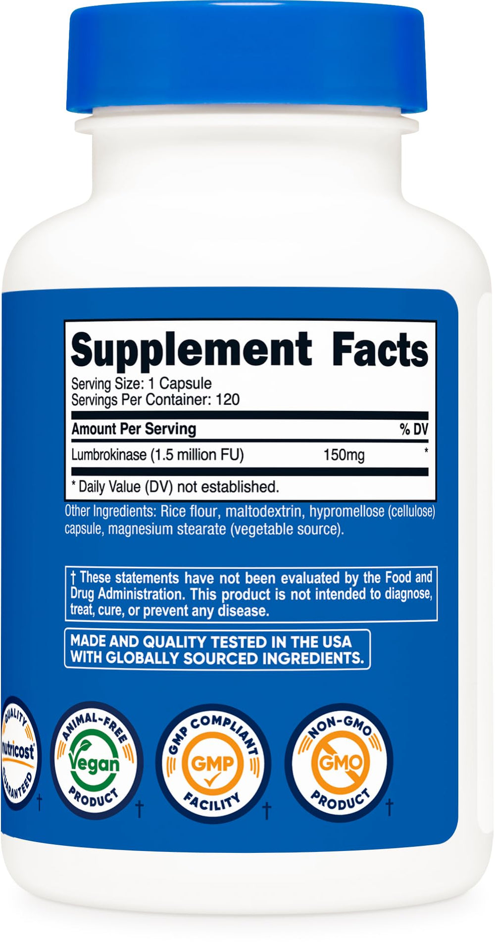 Vegan-friendly Lumbrokinase capsules bottle and packaging