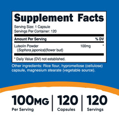 Supplement facts label for Nutricost Luteolin 100mg 120 capsules