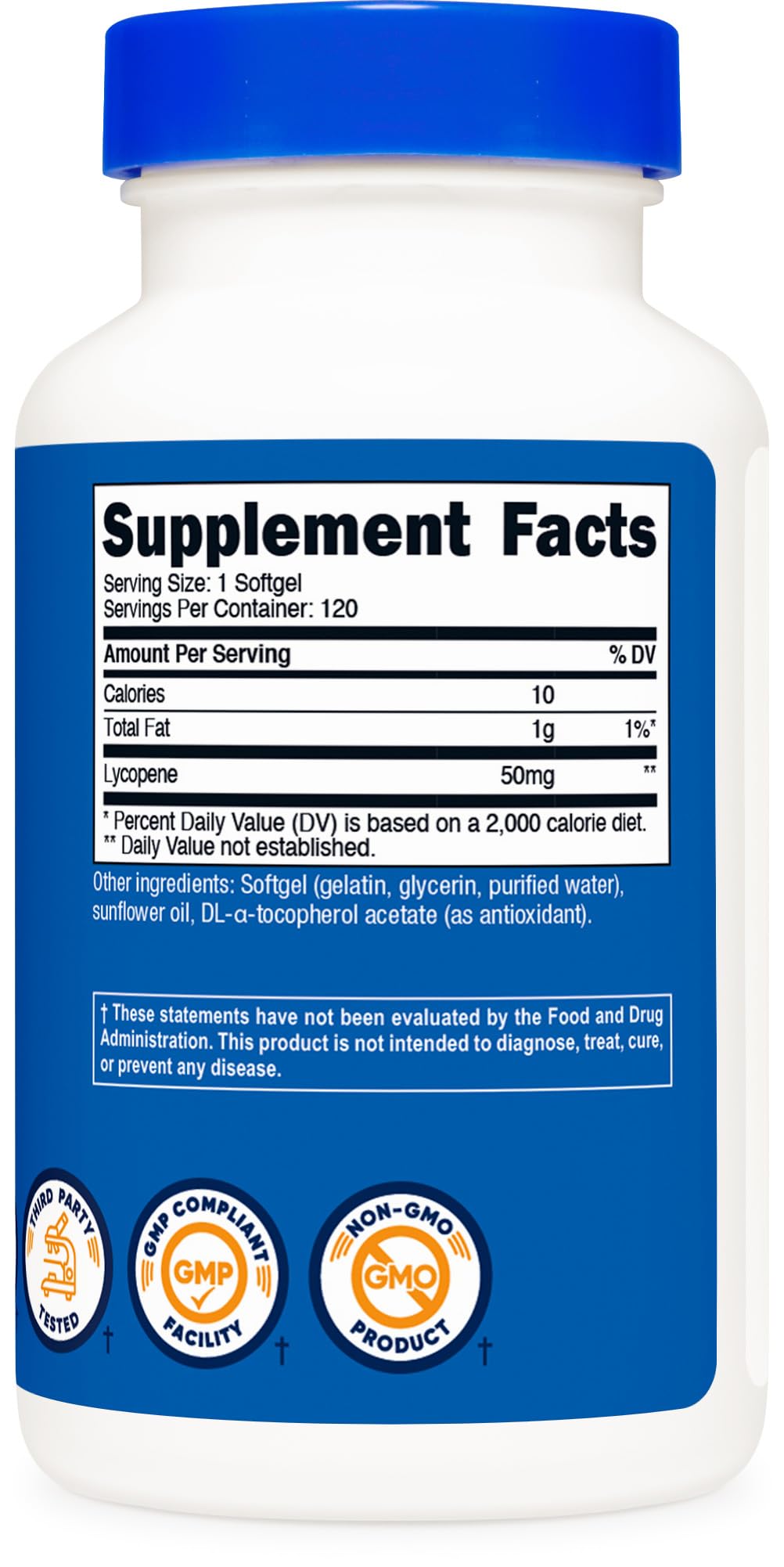 Nutrition facts panel for Nutricost Lycopene 50mg Softgels