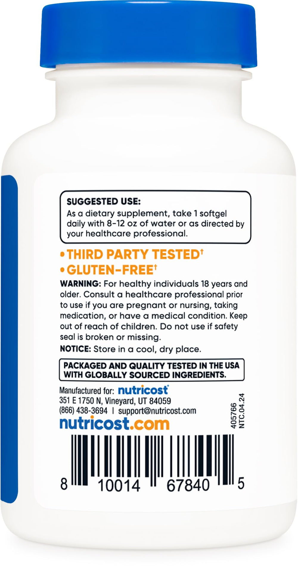 Nutricost Lycopene Softgels in hand demonstrating size