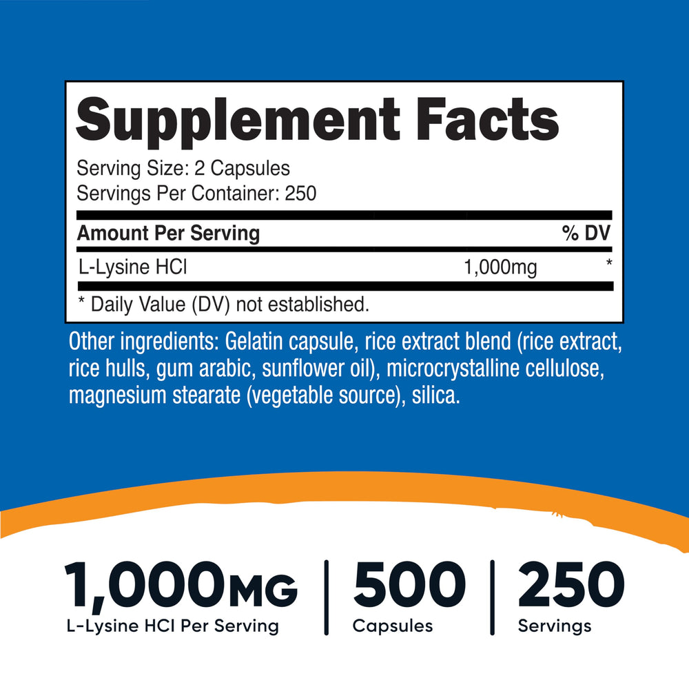Close-up of 500mg L-Lysine per capsule