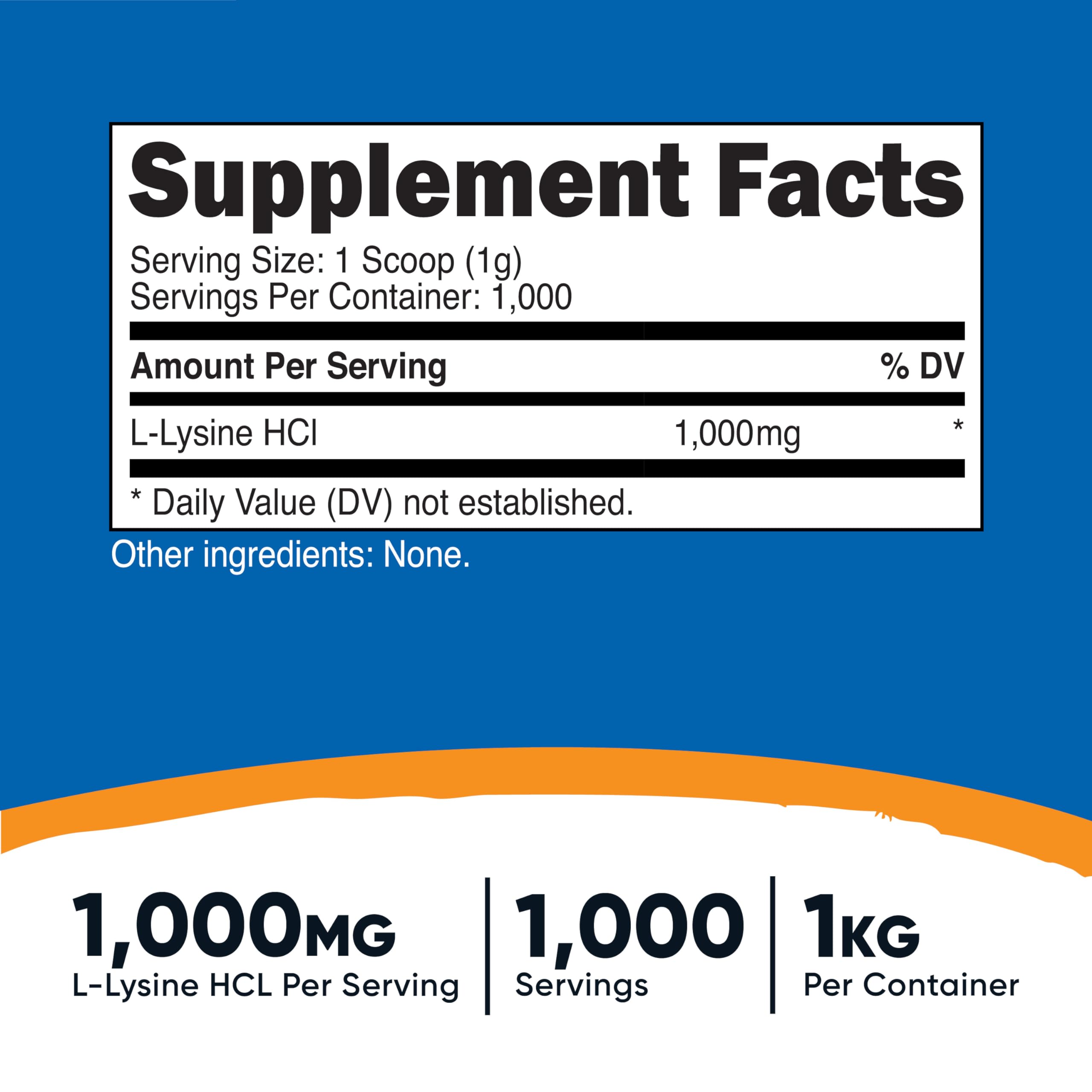 Nutricost L-Lysine Powder non-GMO and gluten-free label