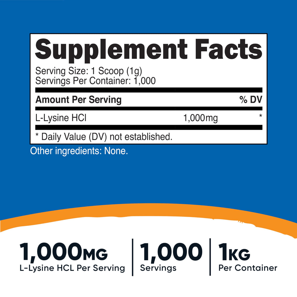 Nutricost L-Lysine Powder non-GMO and gluten-free label