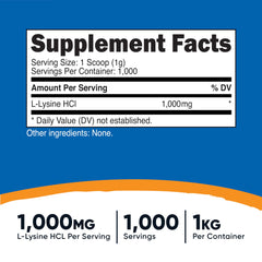 Nutricost L-Lysine Powder non-GMO and gluten-free label