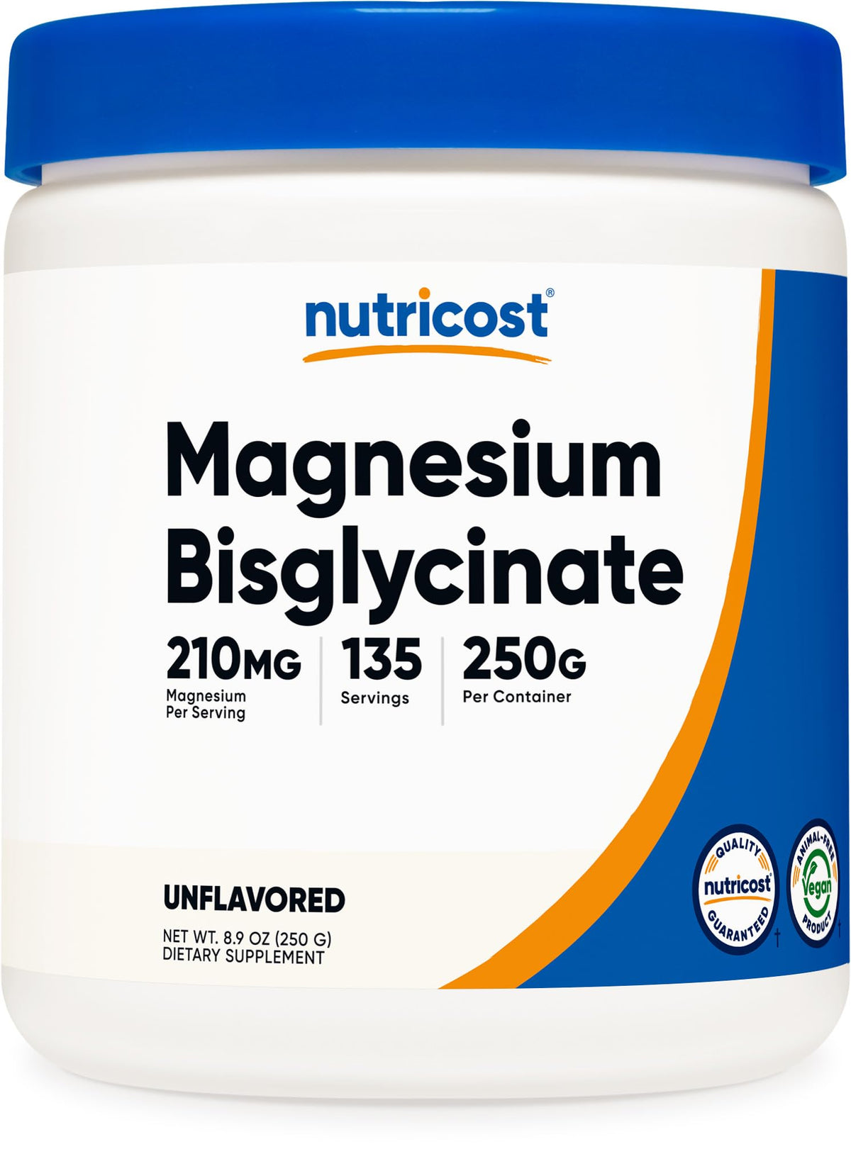 Nutricost Magnesium Bisglycinate Powder Unflavored 250g bottle front