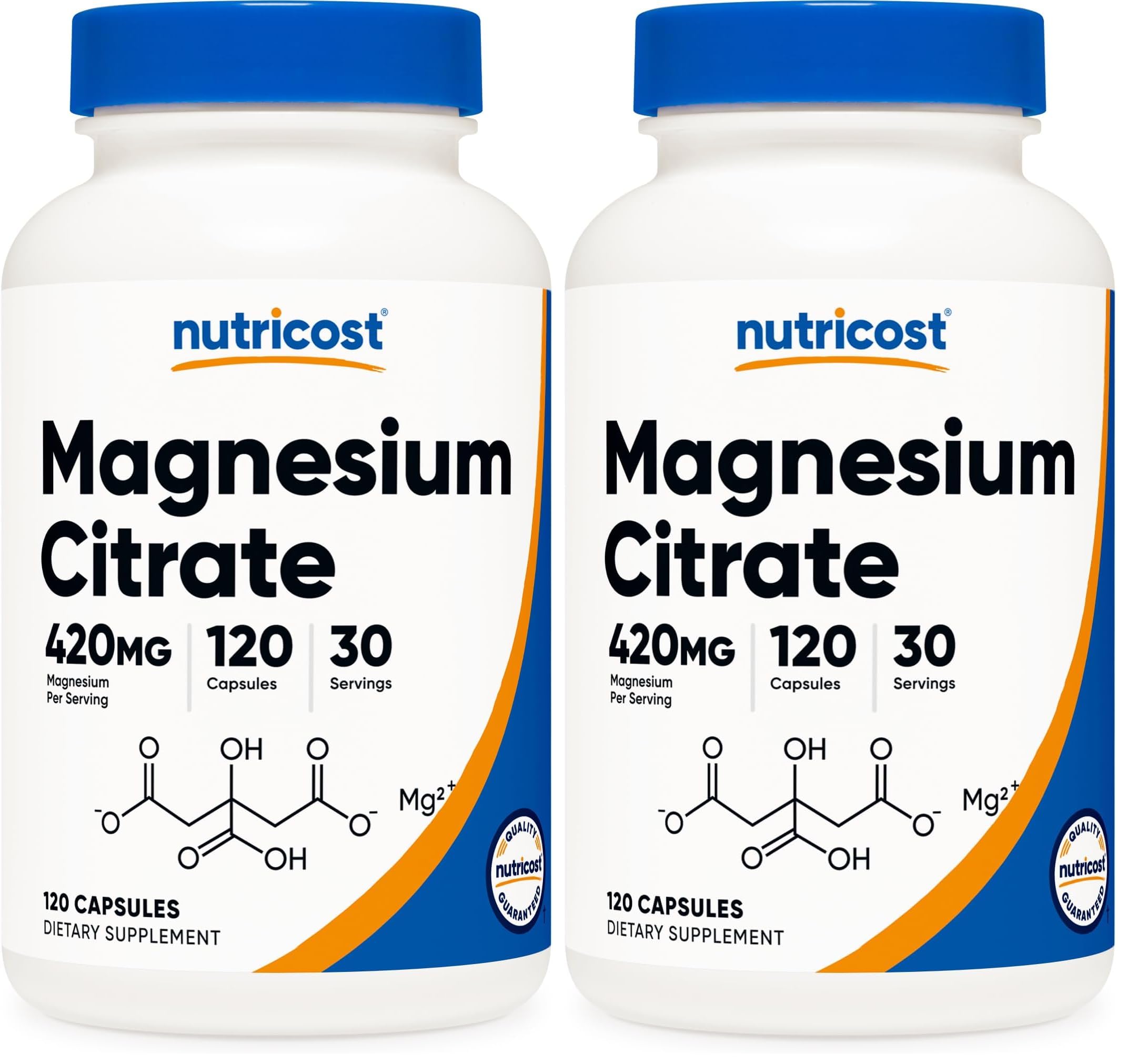 Front view of Nutricost Magnesium Citrate 420mg bottle (pack of 2)