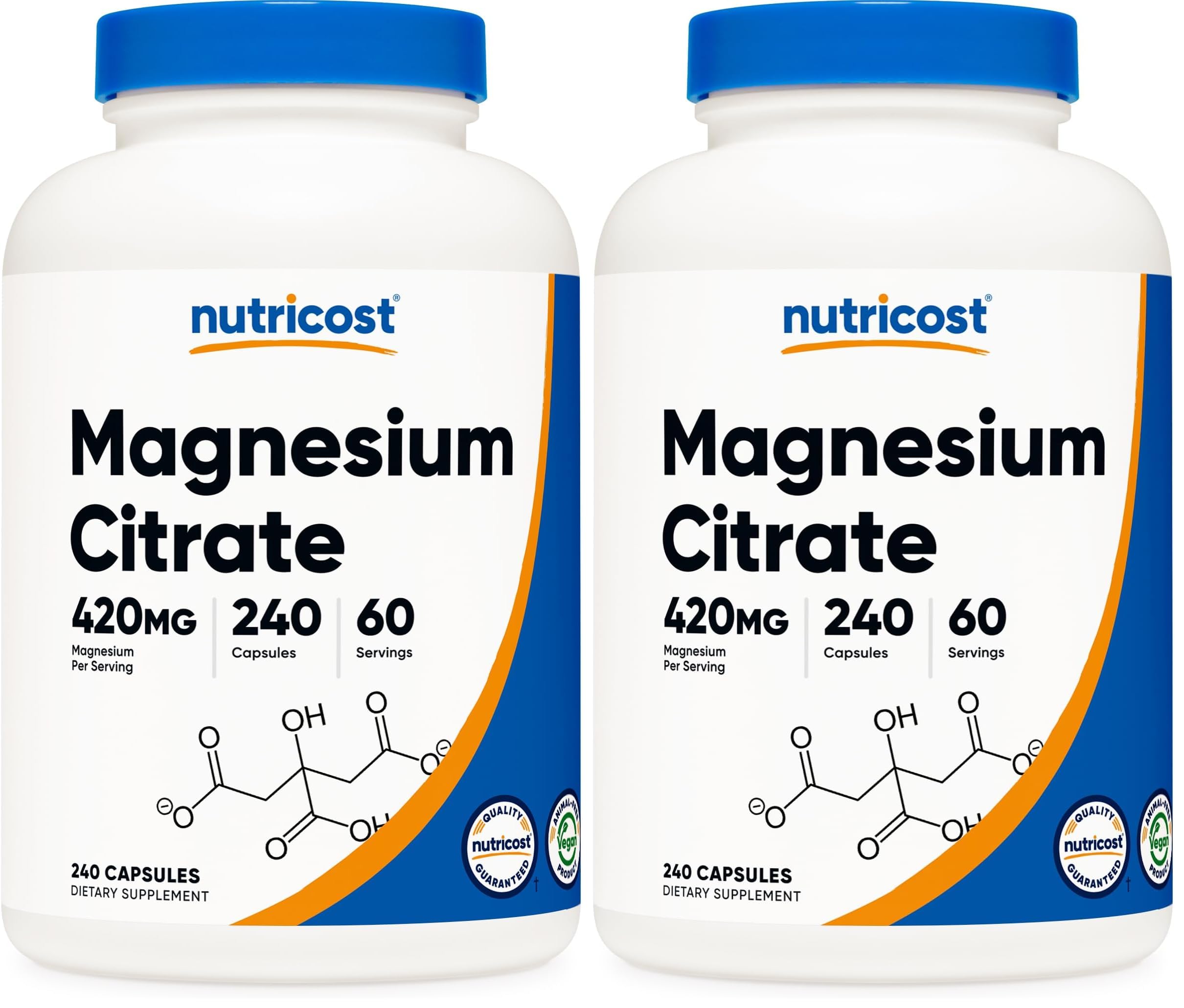 Nutricost Magnesium Citrate 420mg bottle front view (pack of 2)