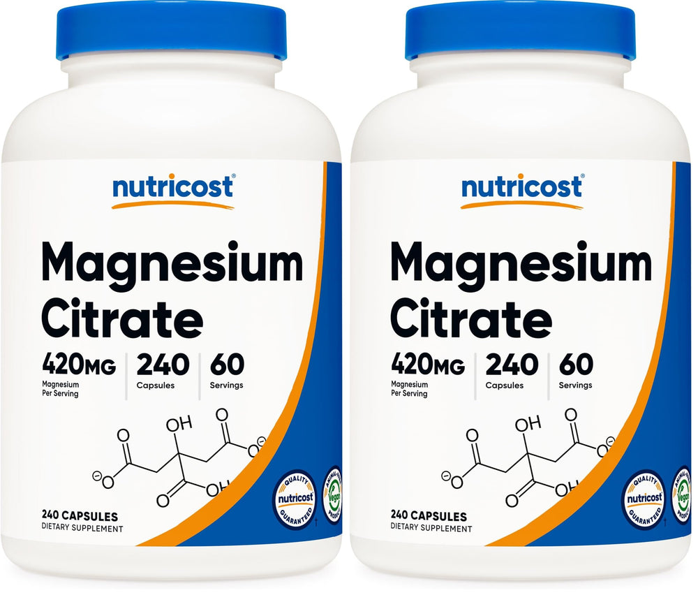 Nutricost Magnesium Citrate 420mg bottle front view (pack of 2)