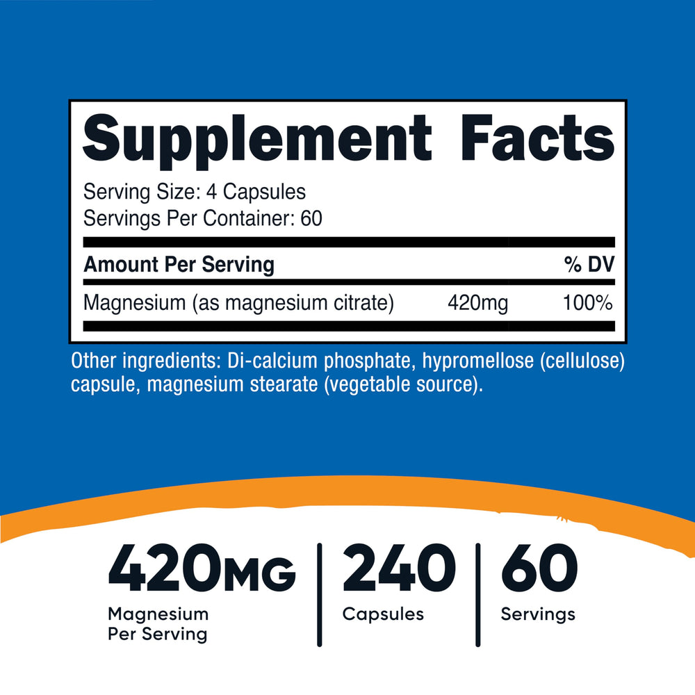 Nutricost Magnesium Citrate 420mg bottle back view (pack of 2)