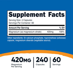 Nutricost Magnesium Citrate 420mg bottle back view (pack of 2)