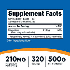 Included serving scoop with Nutricost Magnesium Citrate Powder unflavored 500g