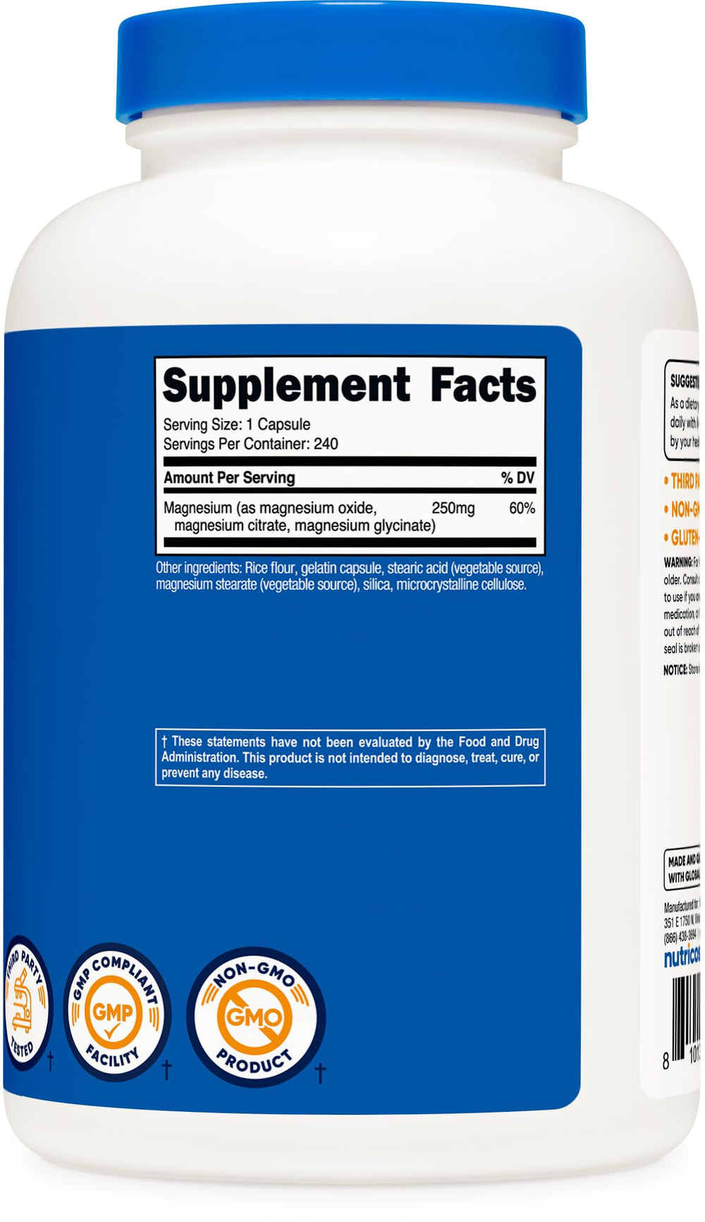 Gluten Free and Non-GMO Nutricost Magnesium Complex packaging