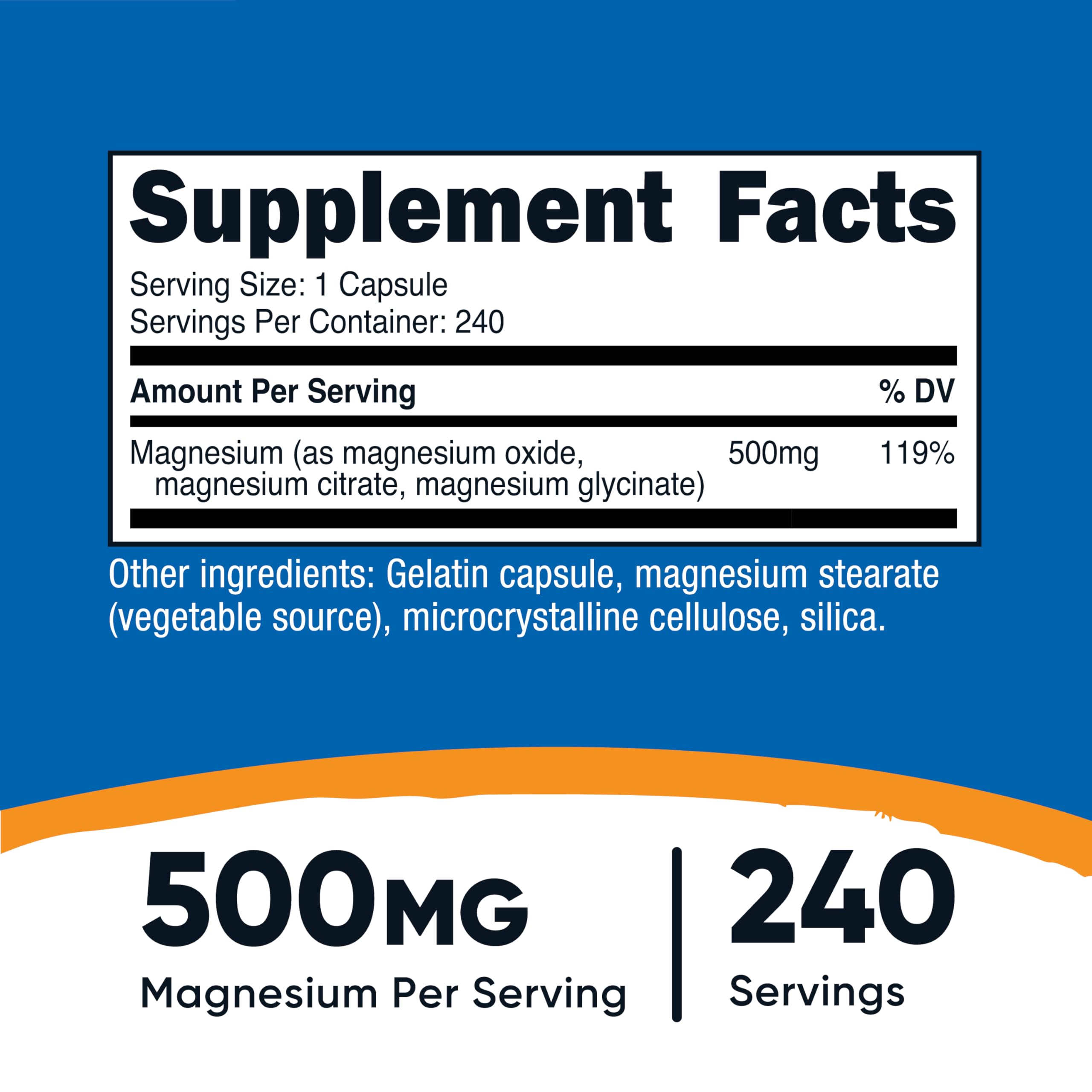 Nutricost Magnesium Complex capsules close-up highlighting the triple-form magnesium blend.